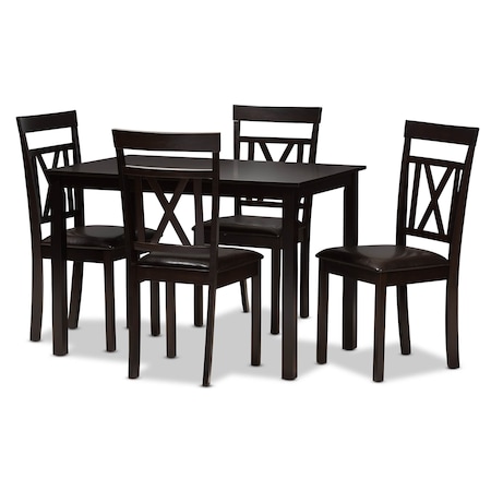 Baxton Studio Rosie Modern Dark Brown Faux Leather Upholstered 5-Piece Dining Set 142-8032-8026